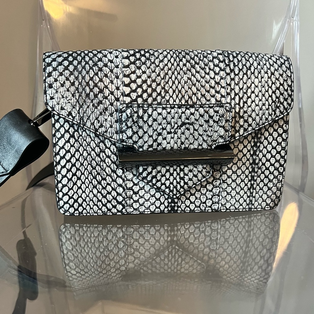 Aquatalia Jaimi black/grey snakeskin print convertible bag